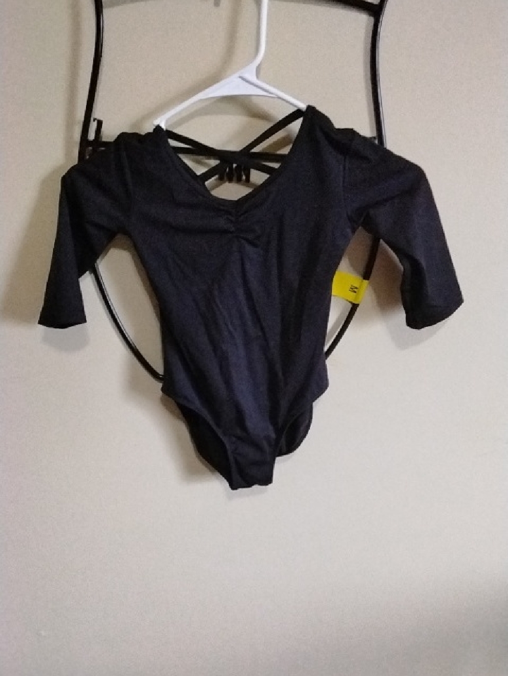 Danskin Now Black Kids Long Sleeve Dance Leotard with Crisscross Back Straps